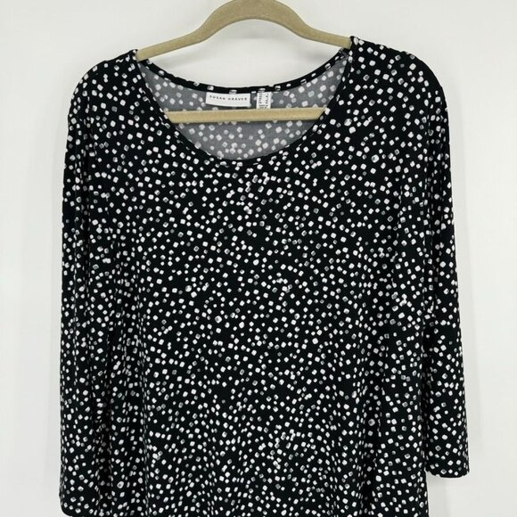 Susan Graver Womens Black Polka Dot Asymmetrical Hem Tunic Top knit Size large - Picture 5 of 10